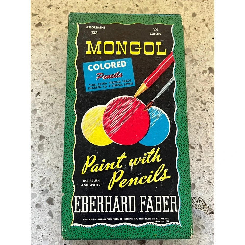 Vintage Eberhard Faber Mongo Colored Pencils Assortment 743 1950 USA Box